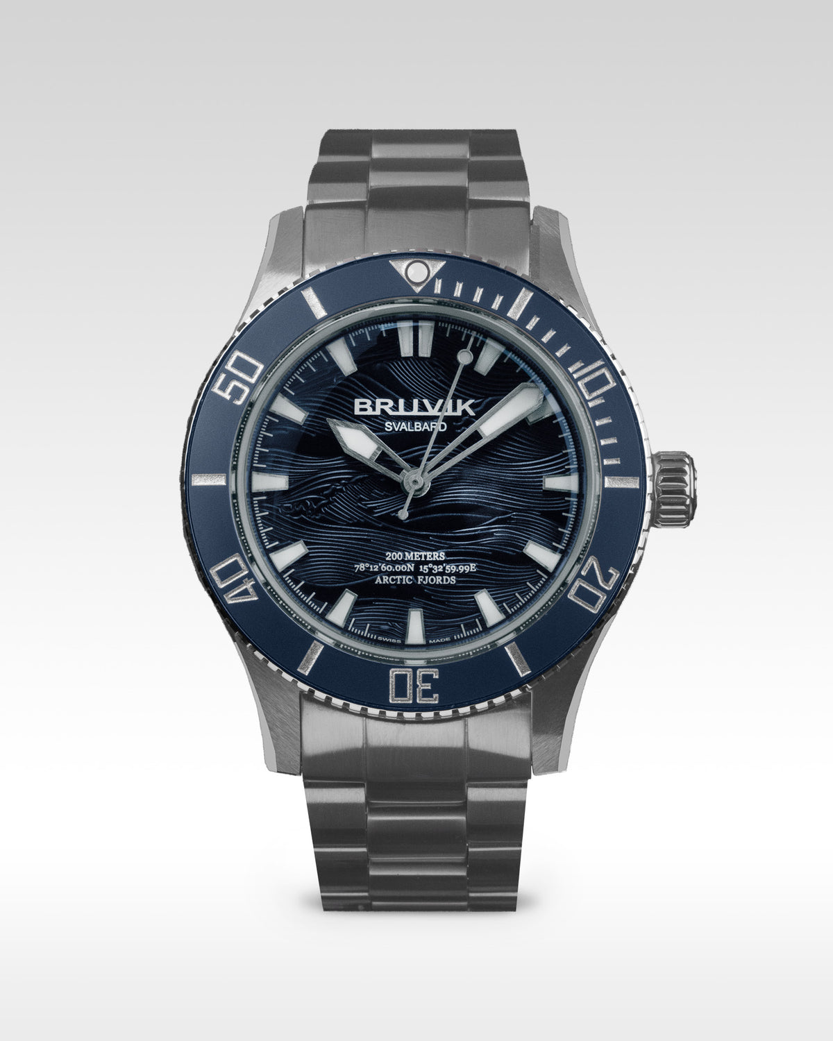 Bruvik Svalbard Arctic Fjords Wave Dial Blue – Swiss Automatic Watch